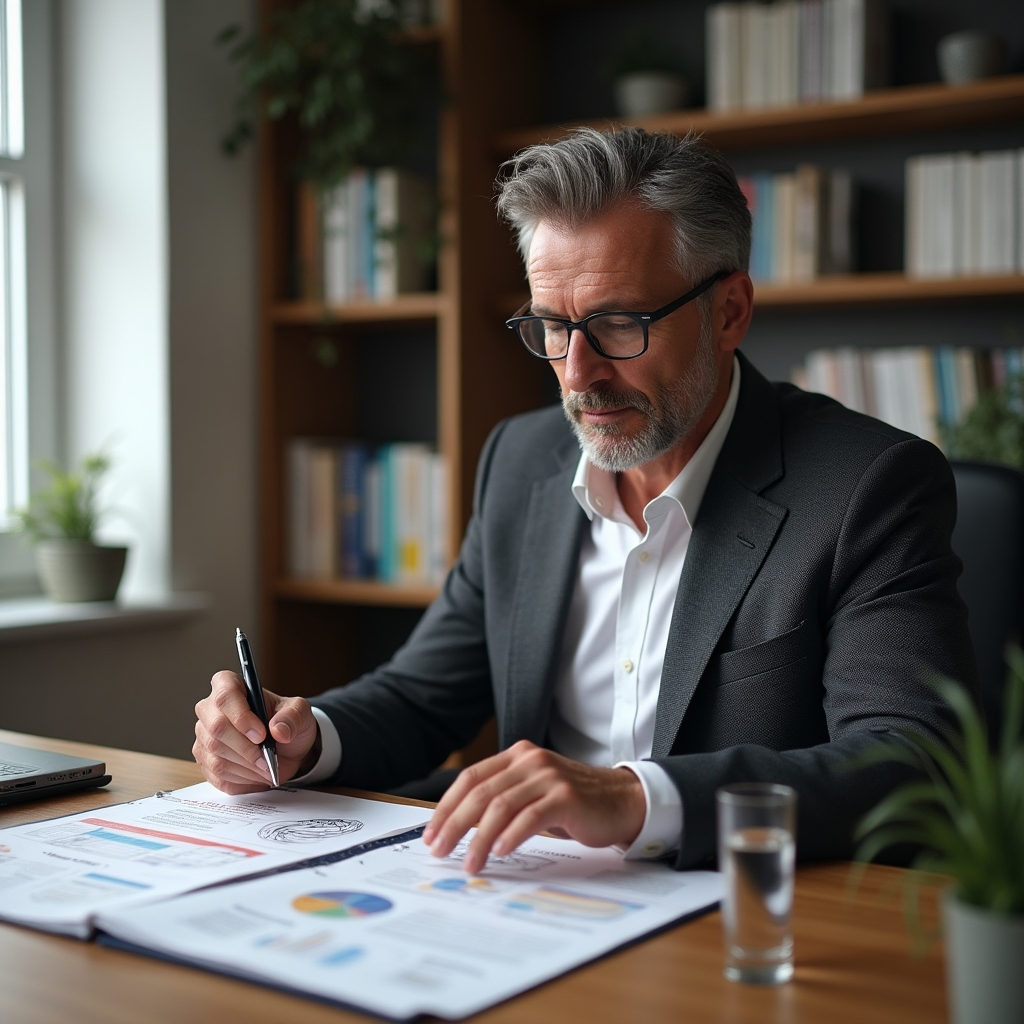Professionnel de la nutrition en consultation dans un bureau moderne avec des documents alimentaires